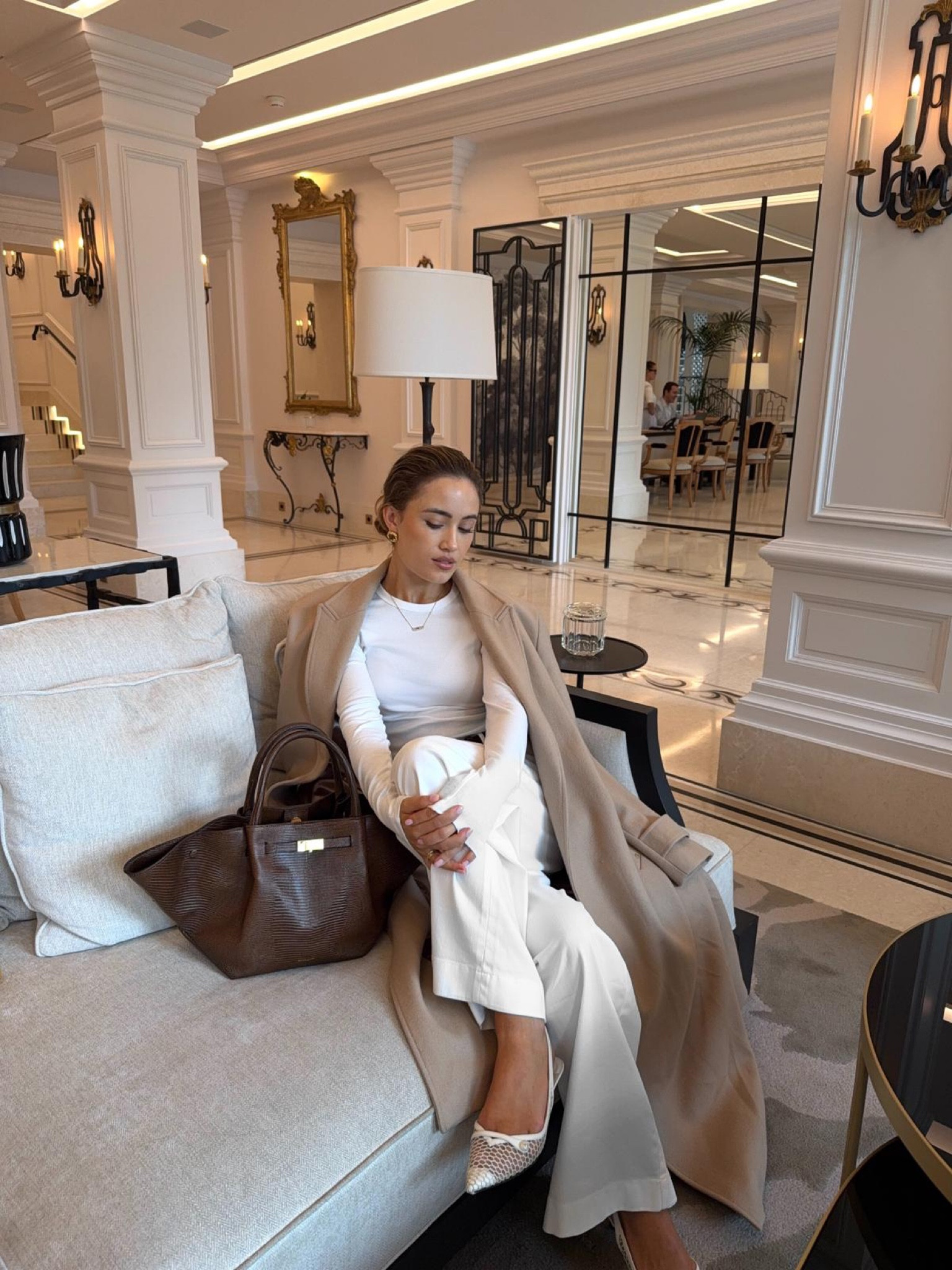 City chic in France 🇫🇷 neutral whites autumn look, Holland Cooper wool coat, white tailoring with Jimmy Choo heels and dark brown chocolate accessories including my Kate Hutchins x Demellier New York tote bag

#LTKstyletip #LTKautumn #LTKluxury