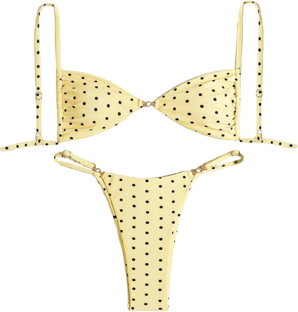 Verdusa Women's Polka Dots Micro Bikini Sets High Cut Cheeky Swimsuit Beach Bathing Suits | Amazon (US)