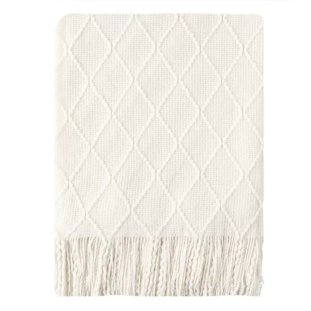 Battilo White Throw Blanket Soft Lightweight Cream Textured Decorative Knitted Blanket with Tasse... | Walmart (US)