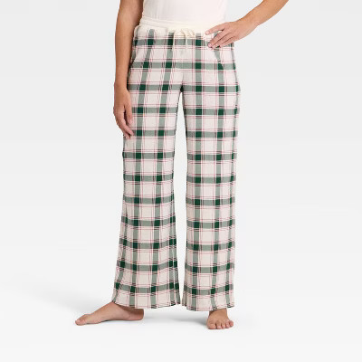 Women's Plaid Ribbed Holiday Matching Family Pajama Pants - Wondershop™ Cream XS | Target