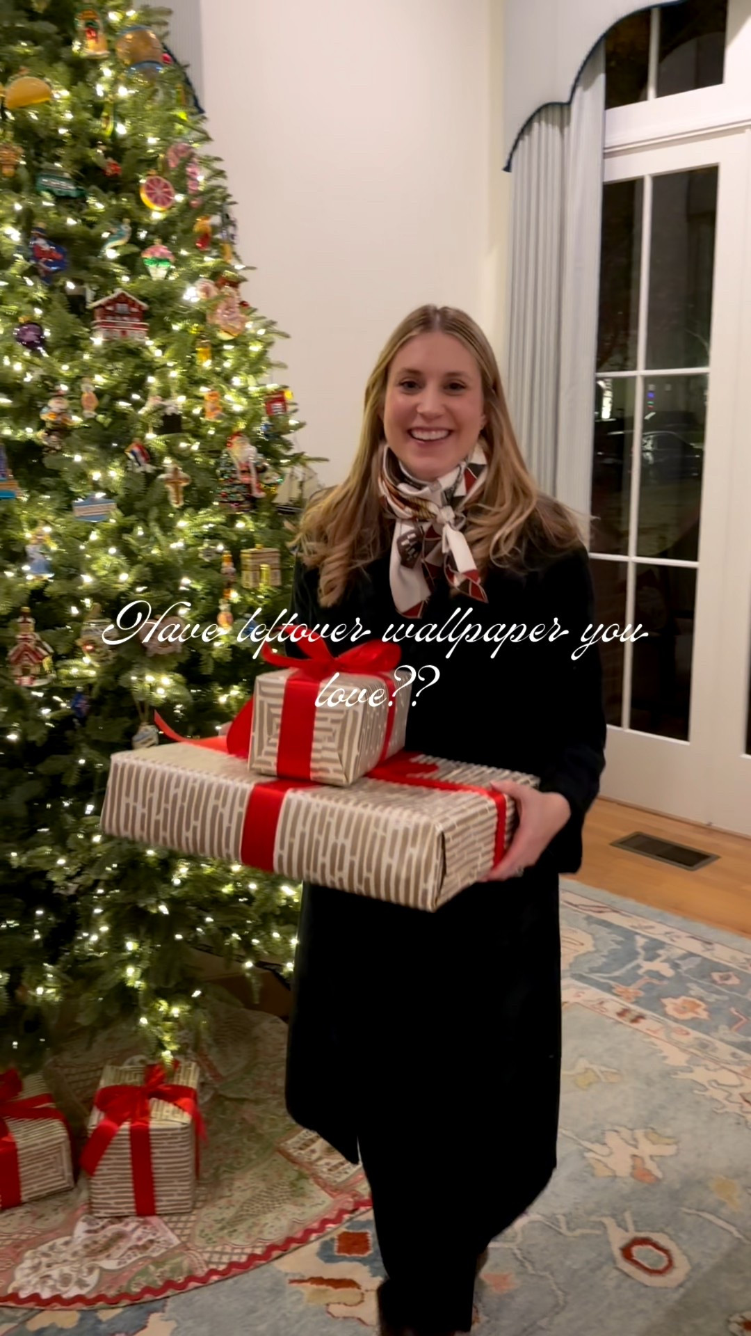 A fun idea to do with leftover wallpaper! I have loved using mine as some permanent gifts that stay under the tree. I did this last year and they looked perfect again this year. It was an easy way to make my tree look fuller right away and also love how pretty these colors look during Christmas time! The wallpaper is also thicker than regular wrapping paper so it holds up nicely and just store in a container for next year! Linked everything I used and some actual wrapping paper from my favorite wallpaper brand just bc it’s too cute not to share! Merry Christmas! 🎄 

#LTKHoliday #LTKHome