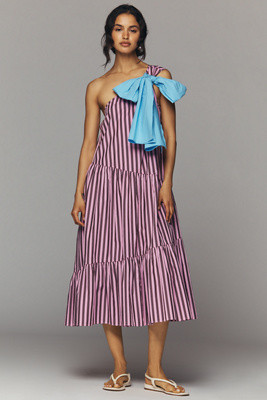 Stella Nova 100% Cotton One-Shoulder Bow Midi Dress | Anthropologie (US)