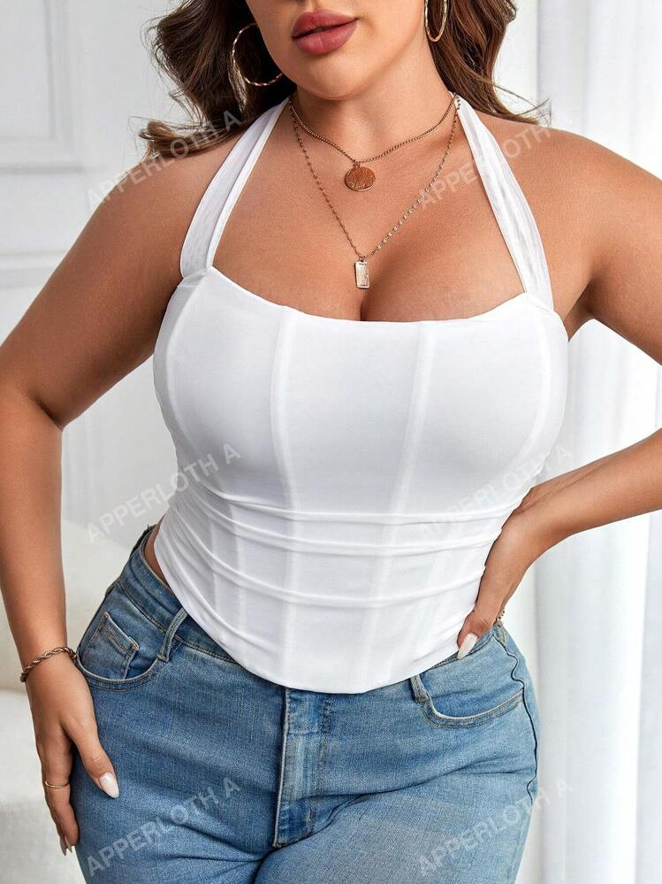 Apperloth A Women Plus Size Mesh Sexy Halter Cinched Waist Tight Fit Top Punk Sexy Music Festival | SHEIN