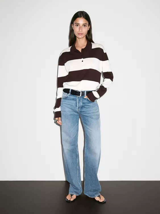 Striped knit sweater with polo collar | Zara Canada