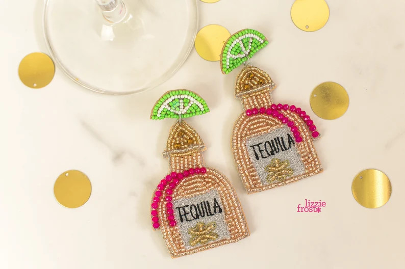Tequila Bottle Earring, Lime, Beaded Fashion, Bachelorette Party Gifts, Dangle Earrings, Handmade... | Etsy (US)