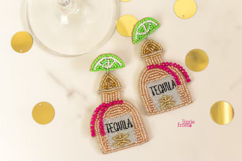 Tequila Bottle Earring, Lime, Beaded Fashion, Bachelorette Party Gifts, Dangle Earrings, Handmade... | Etsy (US)