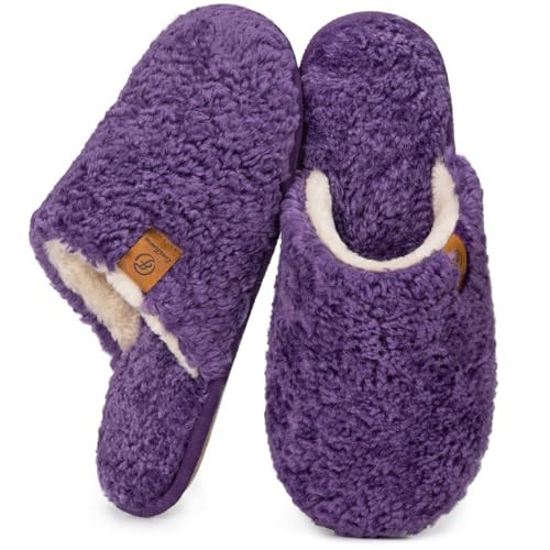 EverFoams Women's Fuzzy Slip-on Slippers Warm Cozy Soft Lightweight Memory Foam Indoor House Shoes Dark purple, 5-6 US | Amazon (US)
