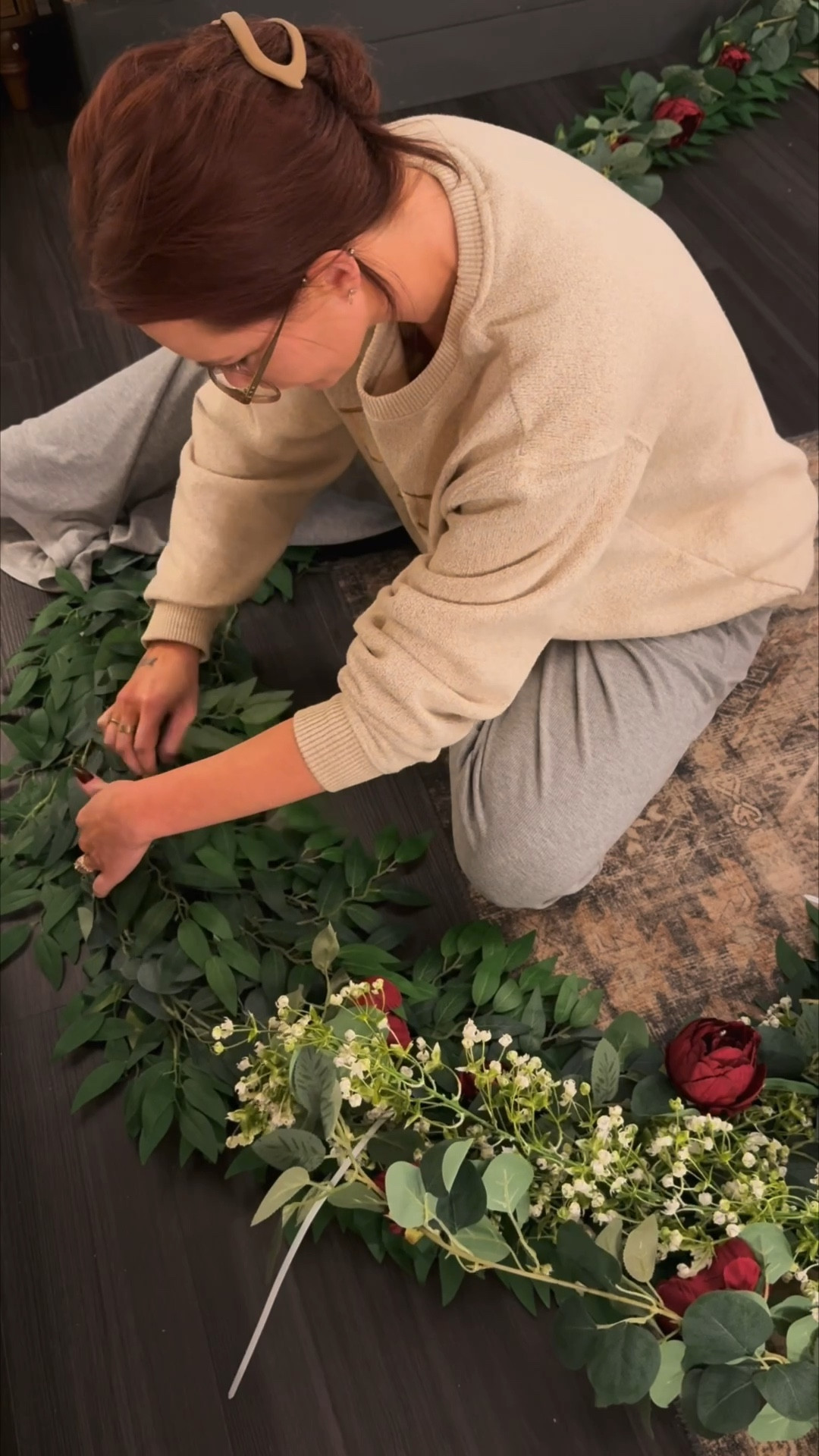 Garland hack - zip ties, on the floor 
Lay it all out & secure it together before you hang it! 
& leave your Christmas garland hooks up if you’re like me & plan to decorate for v-day ♥️

#LTKHome #LTKSeasonal #LTKvlog