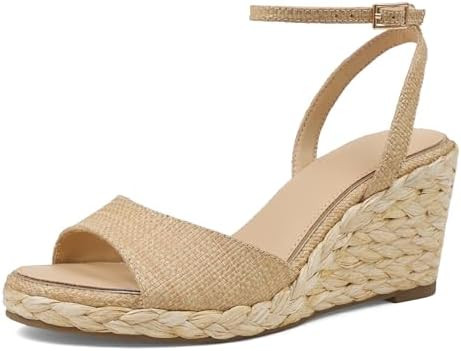 Marc Ford Womens Wedge Sandals Raffia Espadrille Platform Wdgdes Ankle Strap Open Toe Summer Casu... | Amazon (US)