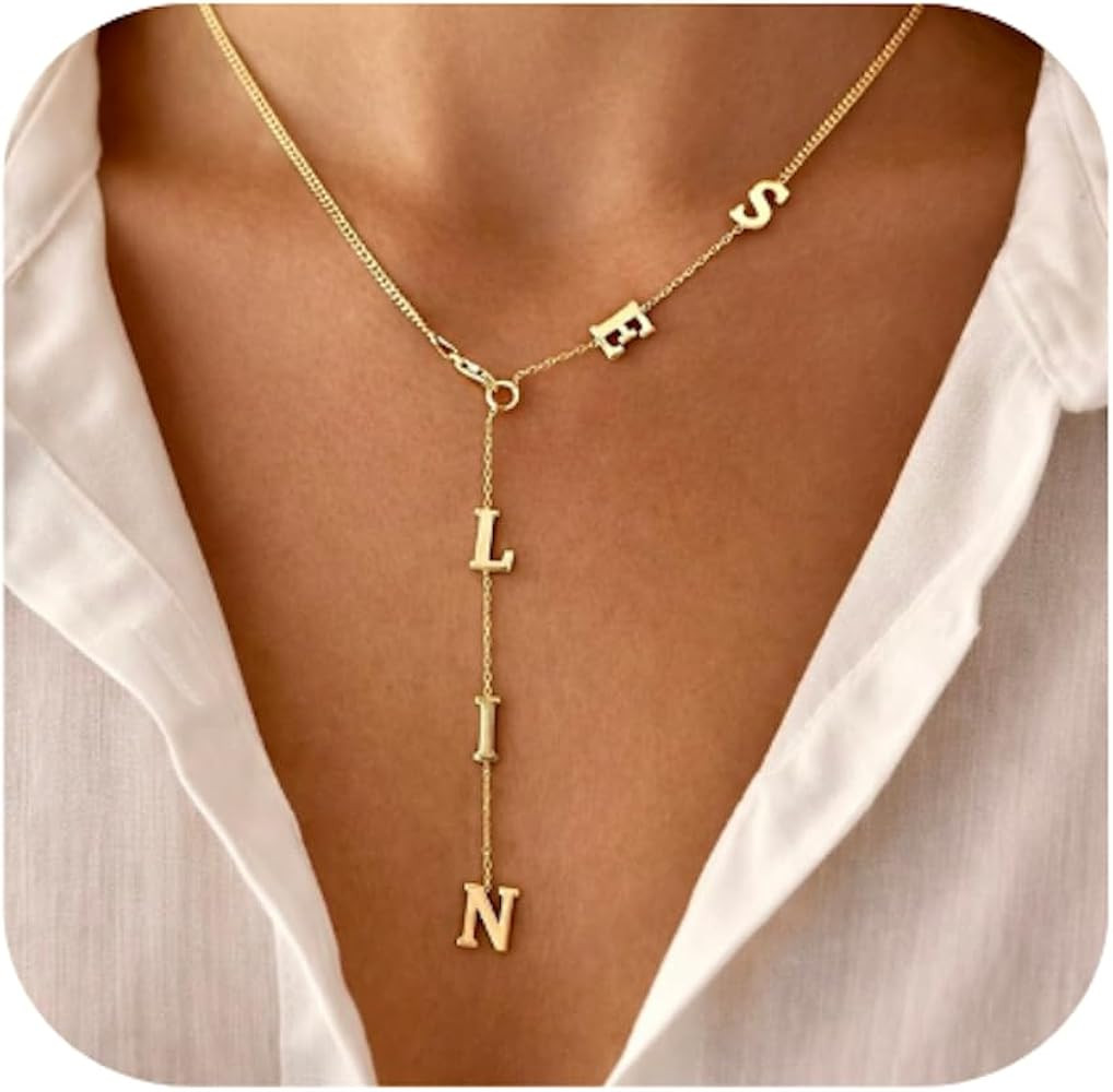 Personalized Lariat Name Necklace for Women, Custom Name Necklace Y Drop, Dainty 925 Sterling Sil... | Amazon (US)