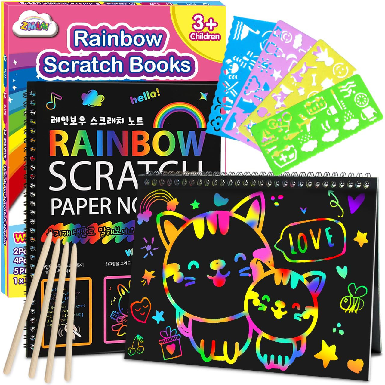 ZMLM Scratch Paper Art-Crafts Gift: 2 Pack Rainbow Notebooks Supplies Toys Easter Basket Stuffers... | Amazon (US)