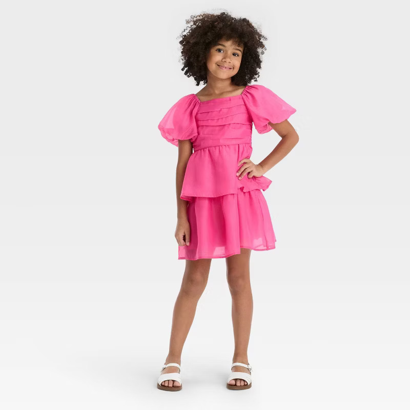 Girls' Bubble Sleeve Mini Dress - Cat & Jack™ Pink | Target