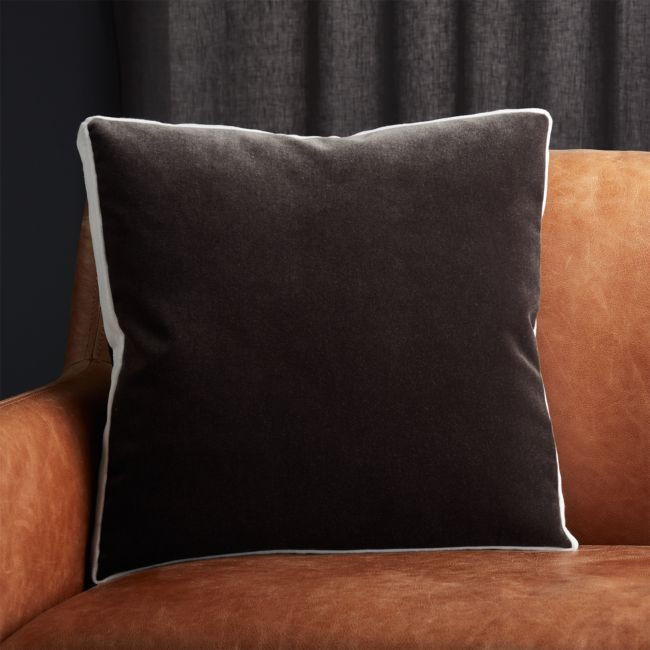 18" Bardo Dark Grey Velvet Pillow with Down-Alternative Insert | CB2