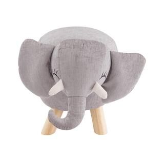Powell Company Ellie the Elephant Kids Foot Stool with Solid Natural Wood Legs, Gray | The Home Depot
