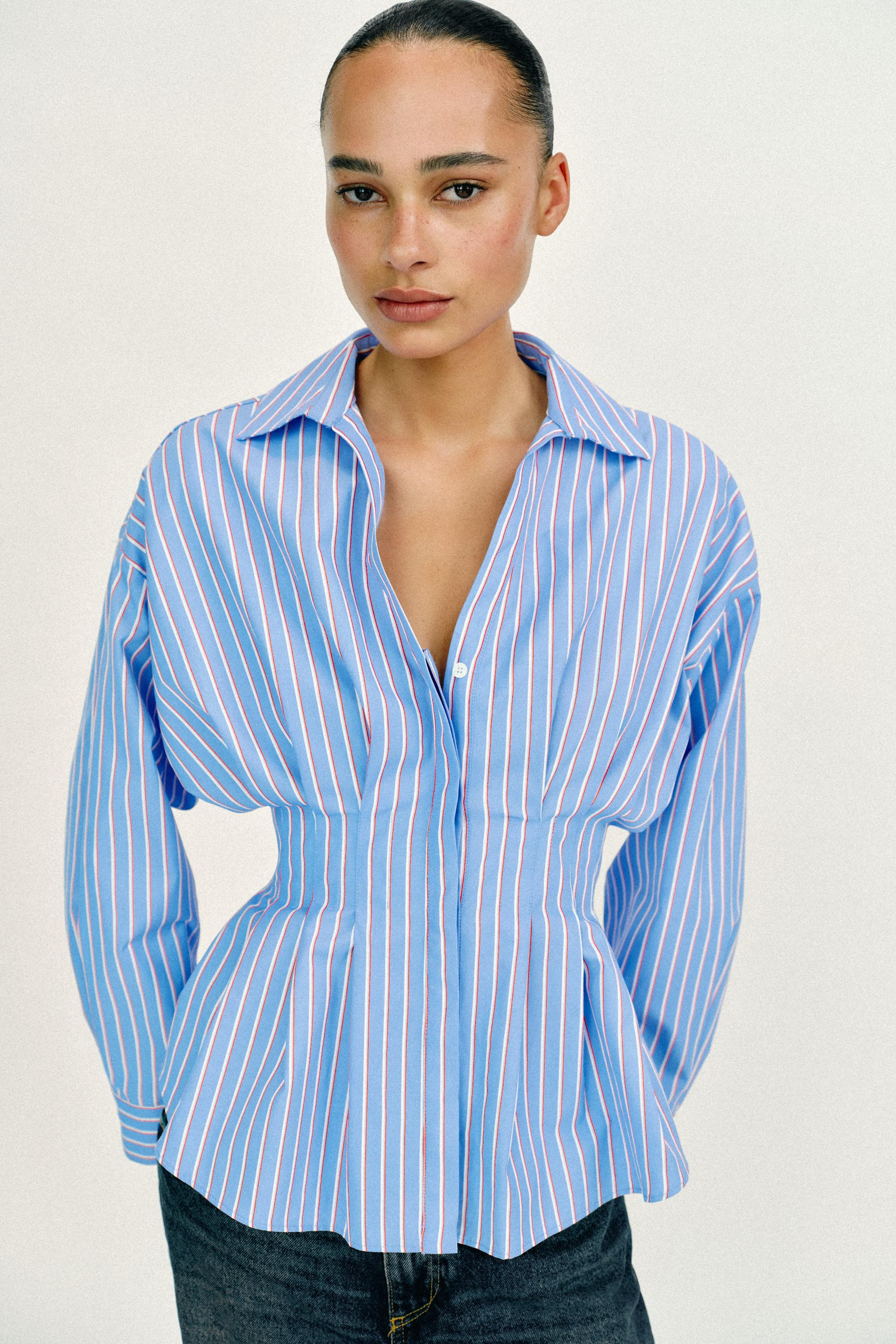 STRIPED POPLIN SHIRT WITH PLEATS | Zara US