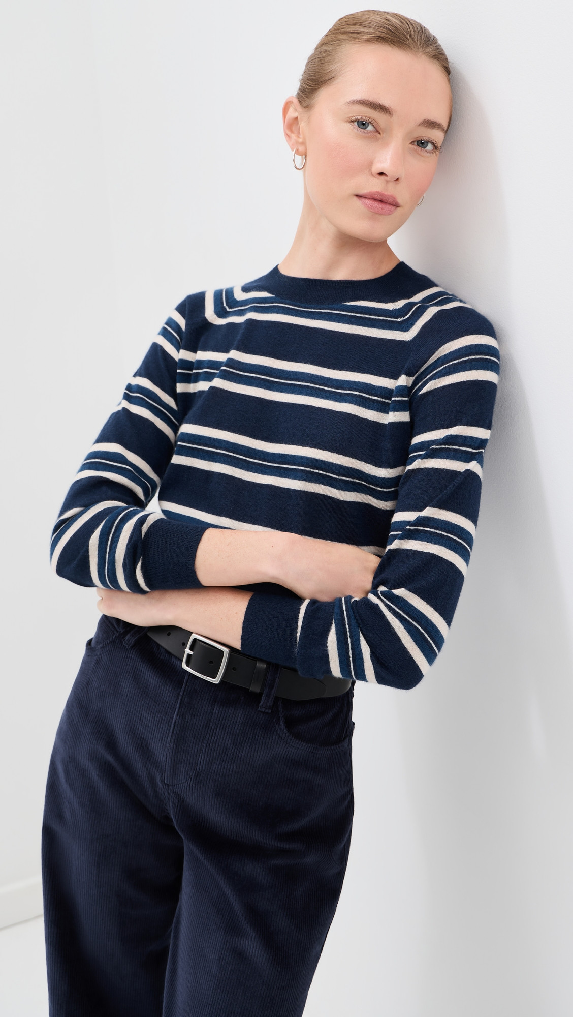 SPRWMN Long Sleeve Striped Raglan Cashmere Sweater Navy Stripes M | Shopbop