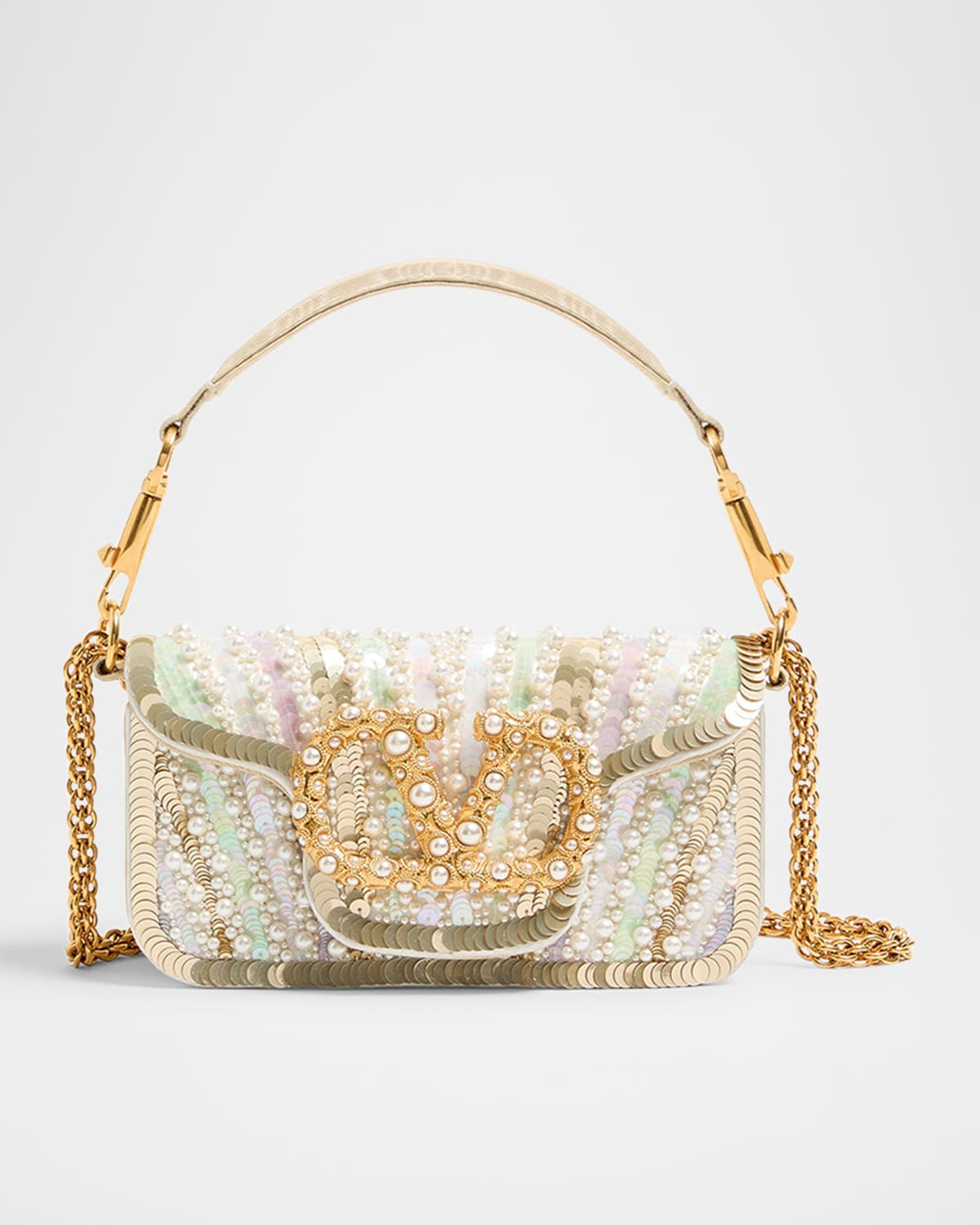 Loco Sequin-Embroidered Moire Top-Handle Bag | Neiman Marcus
