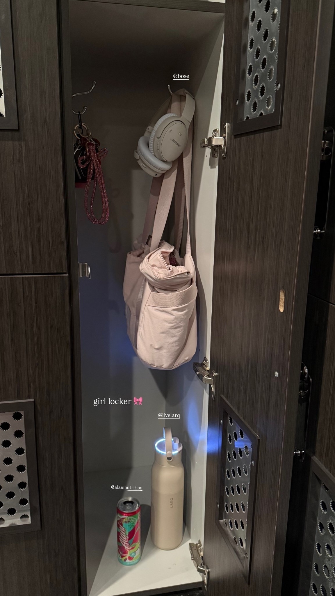 girl locker 🎀 @livelarq  @alaninutrition  @bose || girly gym accessories! 

#LTKfitnessgoals #LTKdayinmylife #LTKmorningroutine