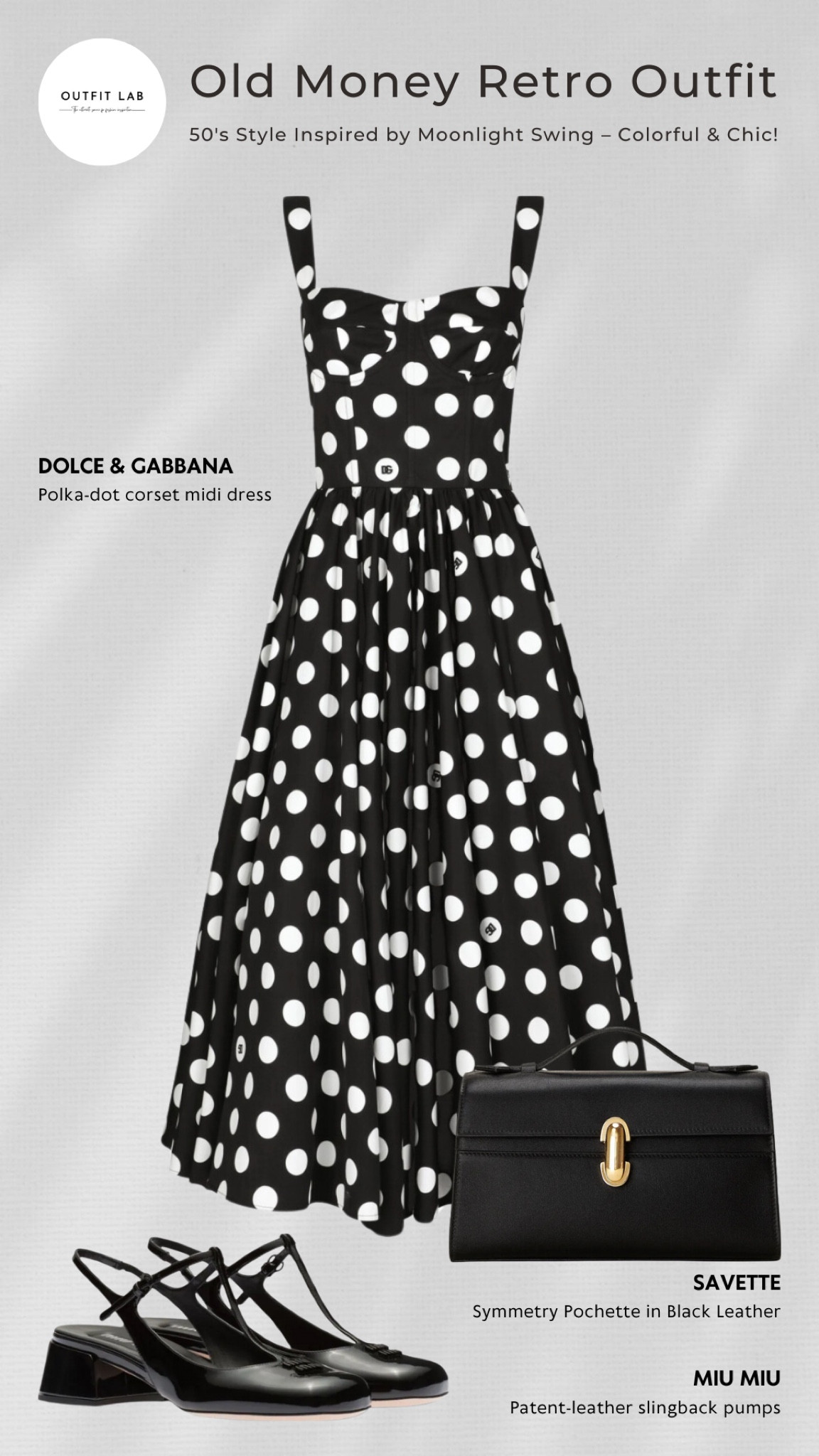 Old Money Retro Outfit: 50s Style Inspired by Moonlight Swing – Colorful & Chic!

Step back in time with this old money retro outfit inspired by the 1950s and Moonlight Swing. Featuring a classic Dolce & Gabbana polka-dot midi dress that brings a colorful, vintage charm. Pair it with elegant Miu Miu Mary-Jane style pumps and a sophisticated Savette pochette for a complete look. Perfect for capturing that timeless, chic 50s style. Shop now to elevate your wardrobe with this retro-inspired ensemble!

#LTKParties #LTKSeasonal #LTKStyleTip