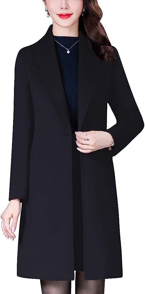Aprsfn Women's Elegant Mid-Length Slim Fit Wool Blend Coat Windproof Trench Coat | Amazon (US)