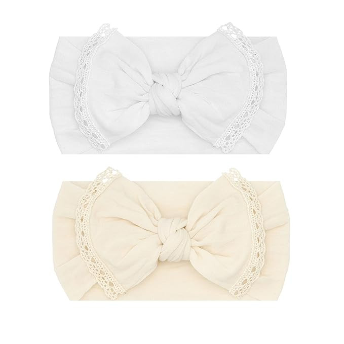 Baby Bling Bows - Newborn to Little Baby Girl Bows, 2 Pack Nylon Super Soft Stretchy Knot Toddler... | Amazon (US)