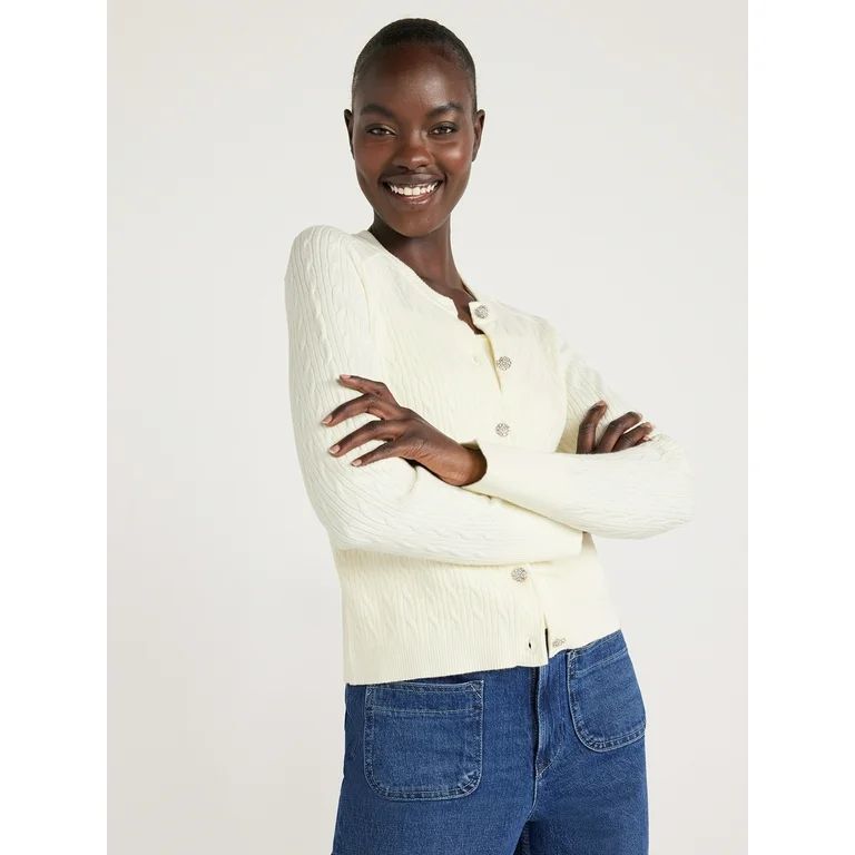 Free Assembly Women’s Cable Knit Cardigan Sweater with Long Sleeves, Lightweight, Sizes XS-XXXL | Walmart (US)