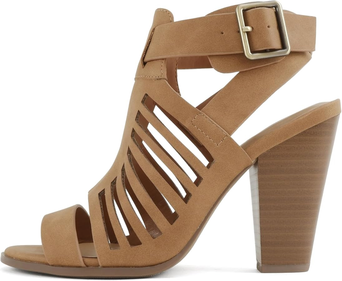 Soda Yummy ~ Gladiator Cutout Stacked Heel Sandal Shoes with Adjustable Ankle Buckle | Amazon (US)