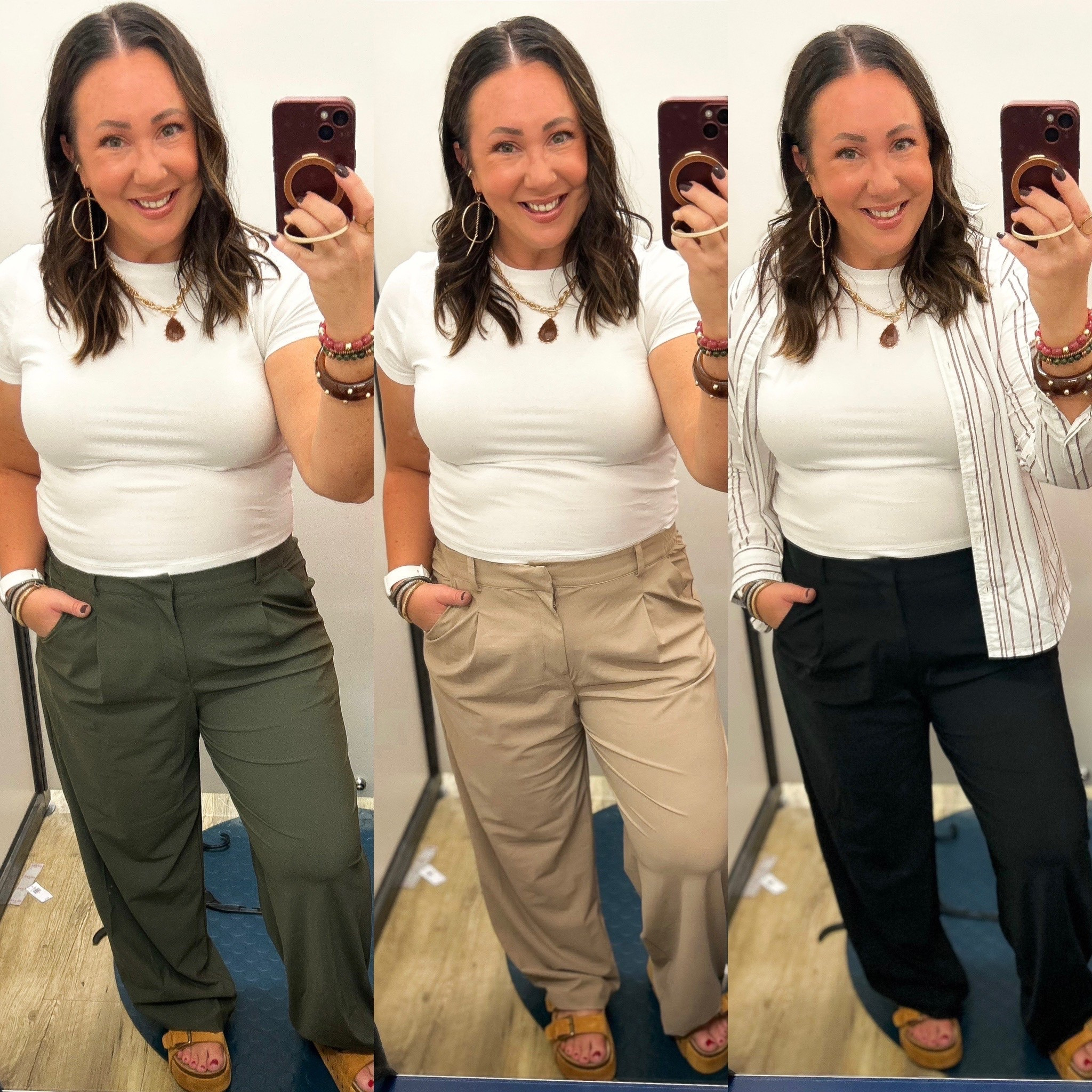The best work trouser pants I’ve tried on in a long time! Had to take the black ones home. 
Large fits perfect. Large tee. Large button down. Prefer an xl. @oldnavy #oldnavystyle

#LTKOver40 #LTKMidsize #LTKWorkwear
