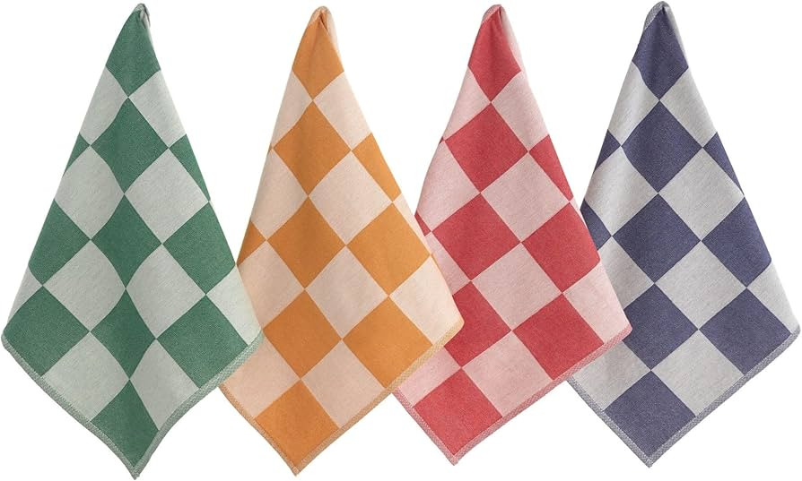 sea me at home Kitchen Towels, French Jacquard 100% Cotton Gingham Check Tea Towel Set of 4 \u201... | Amazon (US)