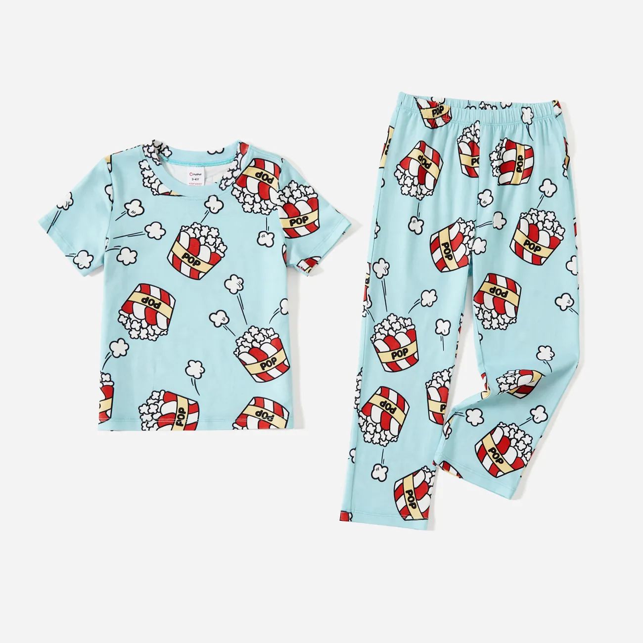 Christmas Family Matching Popcorn Print Short-sleeve Cotton Pajamas Sets(Flame resistant) Only $9... | PatPat