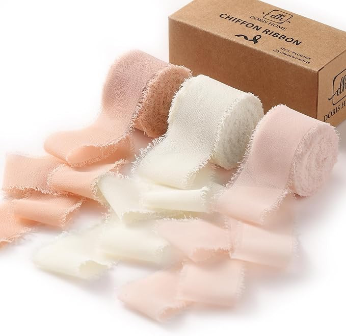DORIS HOME Pink and Cream Chiffon Ribbon for Flower Bouquet, 1" x21Yd Fabric Ribbon for Gift Wrap... | Amazon (US)
