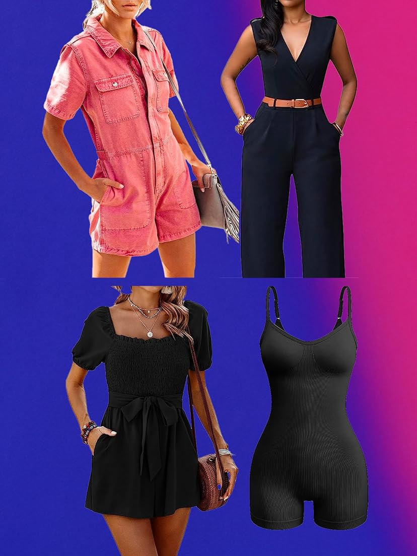 OQQ Women's Yoga Rompers Ribbed One Piece Spaghetti Strap Sleeveless Tops Romper | Amazon (US)