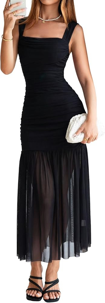 BerryGo Womens Summer Off Shoulder Maxi Dress Ruched Formal Wedding Guest Bodycon Floral Flowy Co... | Amazon (US)