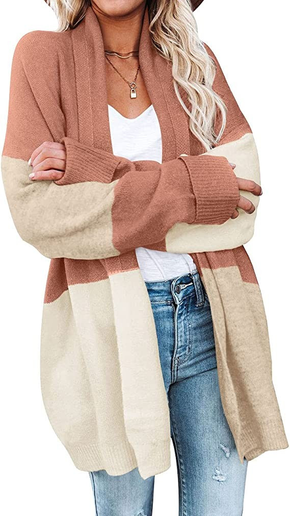 Women's Color Block Knitted Open Front Cardigans with Pockets Drop Shoulder Long Sleeve Sweater N... | Amazon (US)