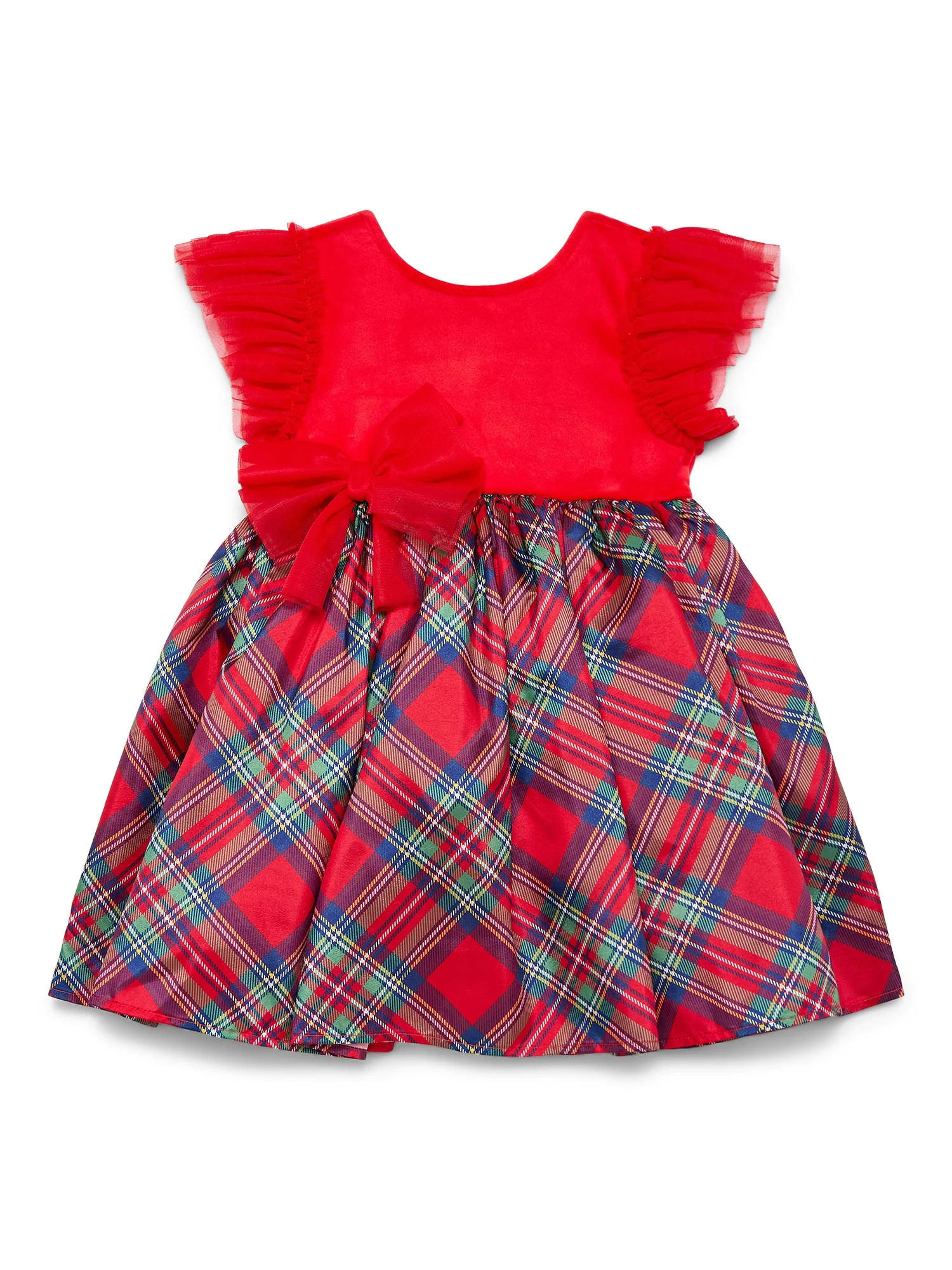 Dreaming of Lucy Toddler Girls Holiday Plaid Dress with Flutter Sleeves, Sizes 12M- 5T | Walmart (US)