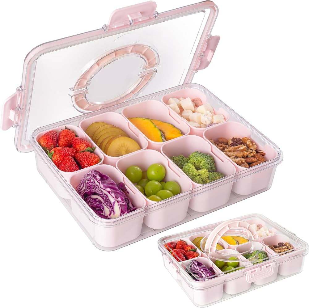 Divided Snack Serving Tray with Lid and Handle Travel Snackle Charcuterie Container Portable Stor... | Amazon (US)