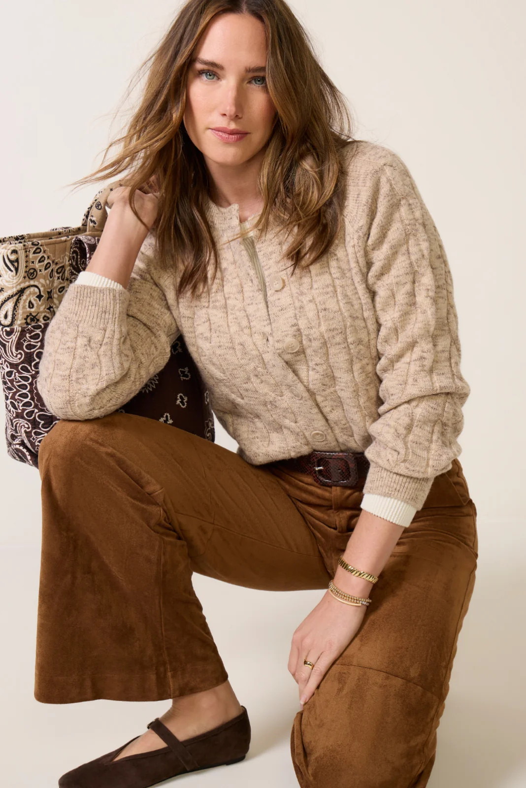SOLSET Women's Cameron Cable Cardigan, Size Medium, Heatheredlatte Taupe | Evereve