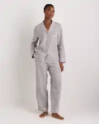 100% European Linen Long Sleeve Pajama Set with Piping | Quince