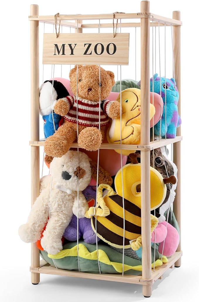 Stuffed Animal Storage Zoo, Wooden Stuffed Animal Organizer with Elastic Cords for Boys Girls, Sp... | Amazon (US)