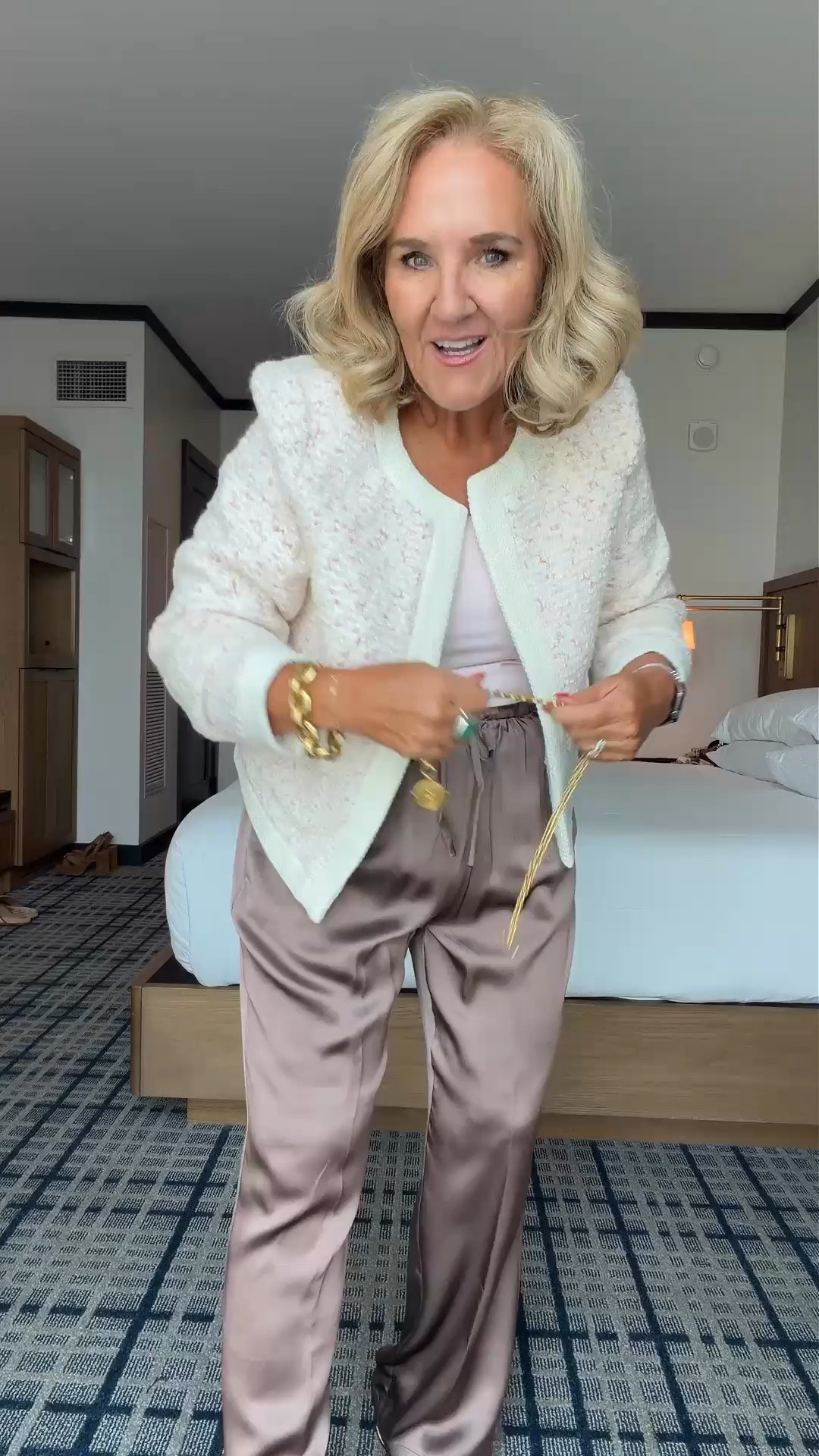 This jacket is such a pretty way to dress up satin pants without making the outfit feel too fussy. I’m wearing a medium in the jacket and a medium short in the silk pants.

#LTKdayinmylife #LTKgrwm #LTKootd