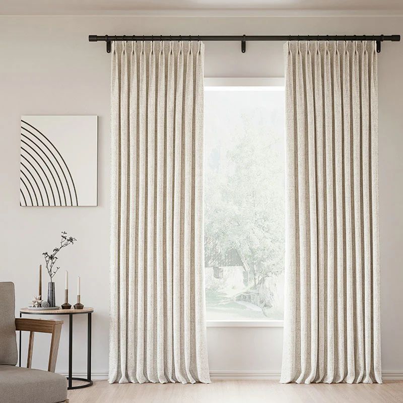 Beige White | Lille Linen Blackout Curtains Natural Modern Custom Drapes | Pleated | Homerilla