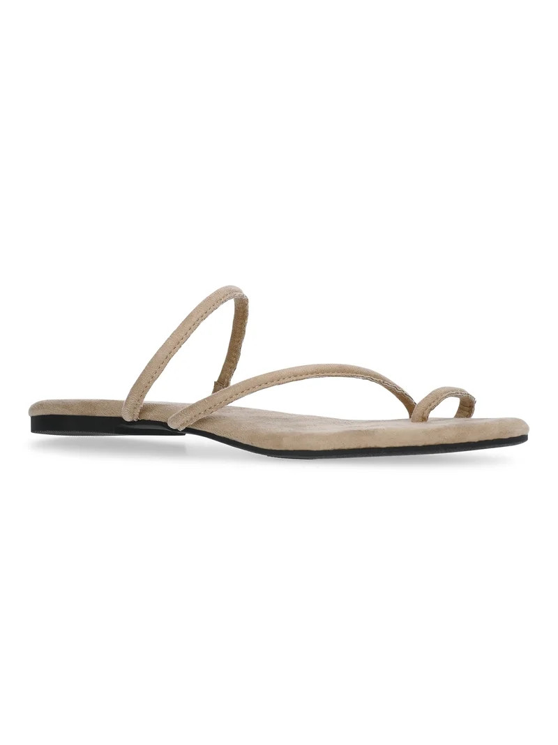 Time and Tru Women's Faux Suede Barely There Toe Loop Sandals, Walmart beach resort | Walmart (US)