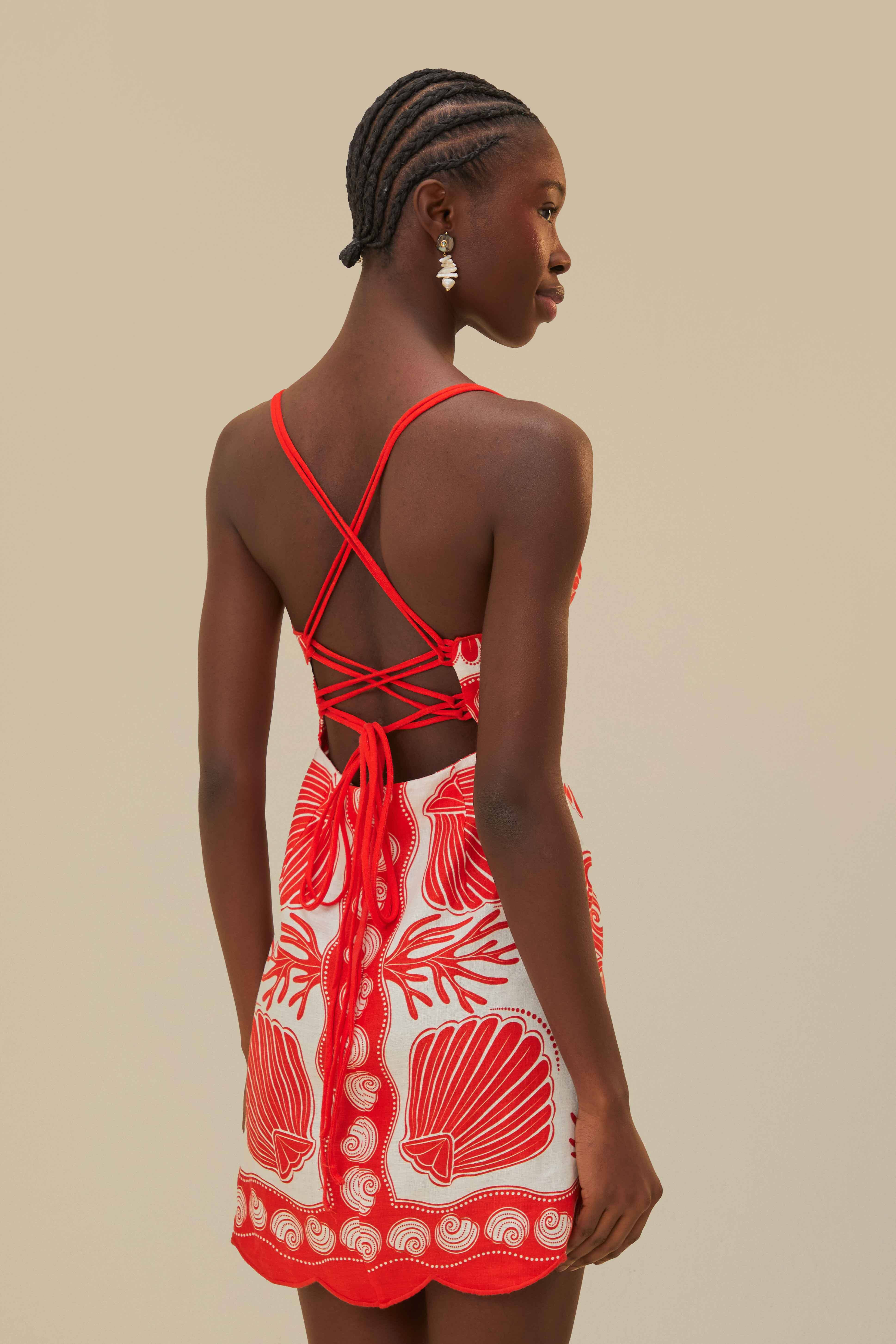 White Ainika Shell Euroflax™ Premium Linen Mini Dress | FarmRio (US)