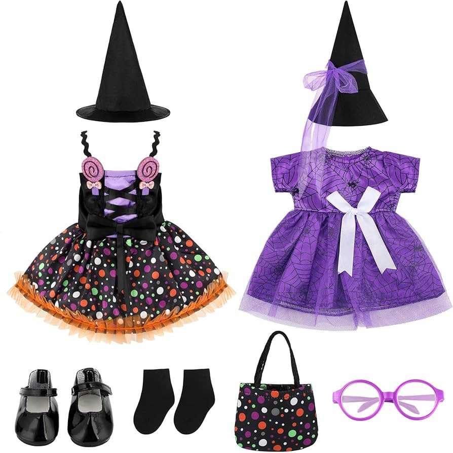 Kajaia 8 Pcs Halloween Doll Clothes and Accessories for 18 Inch Girl Doll, Purple Halloween Doll ... | Amazon (US)