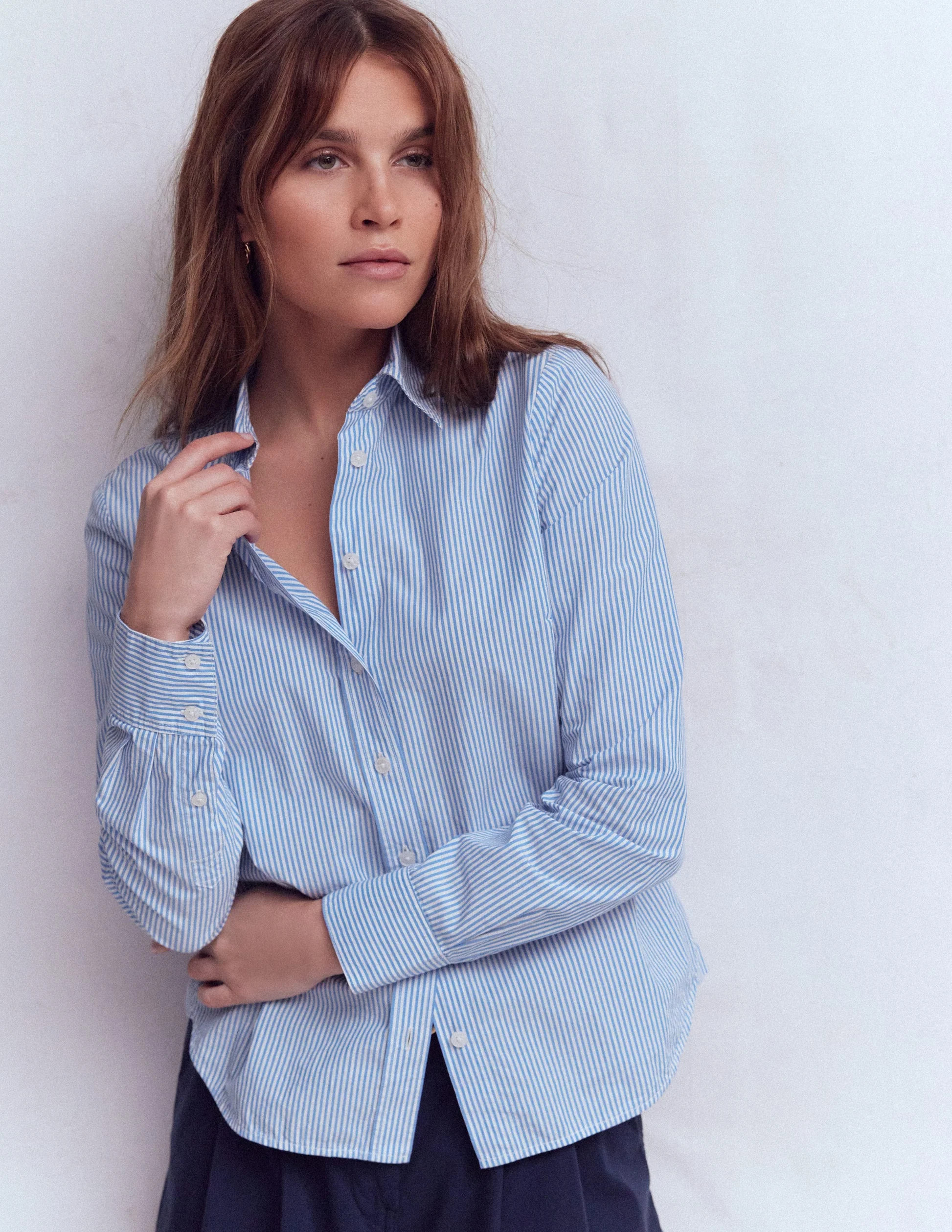 Sienna Cotton Shirt-Bright Blue Fine Stripe | Boden UK