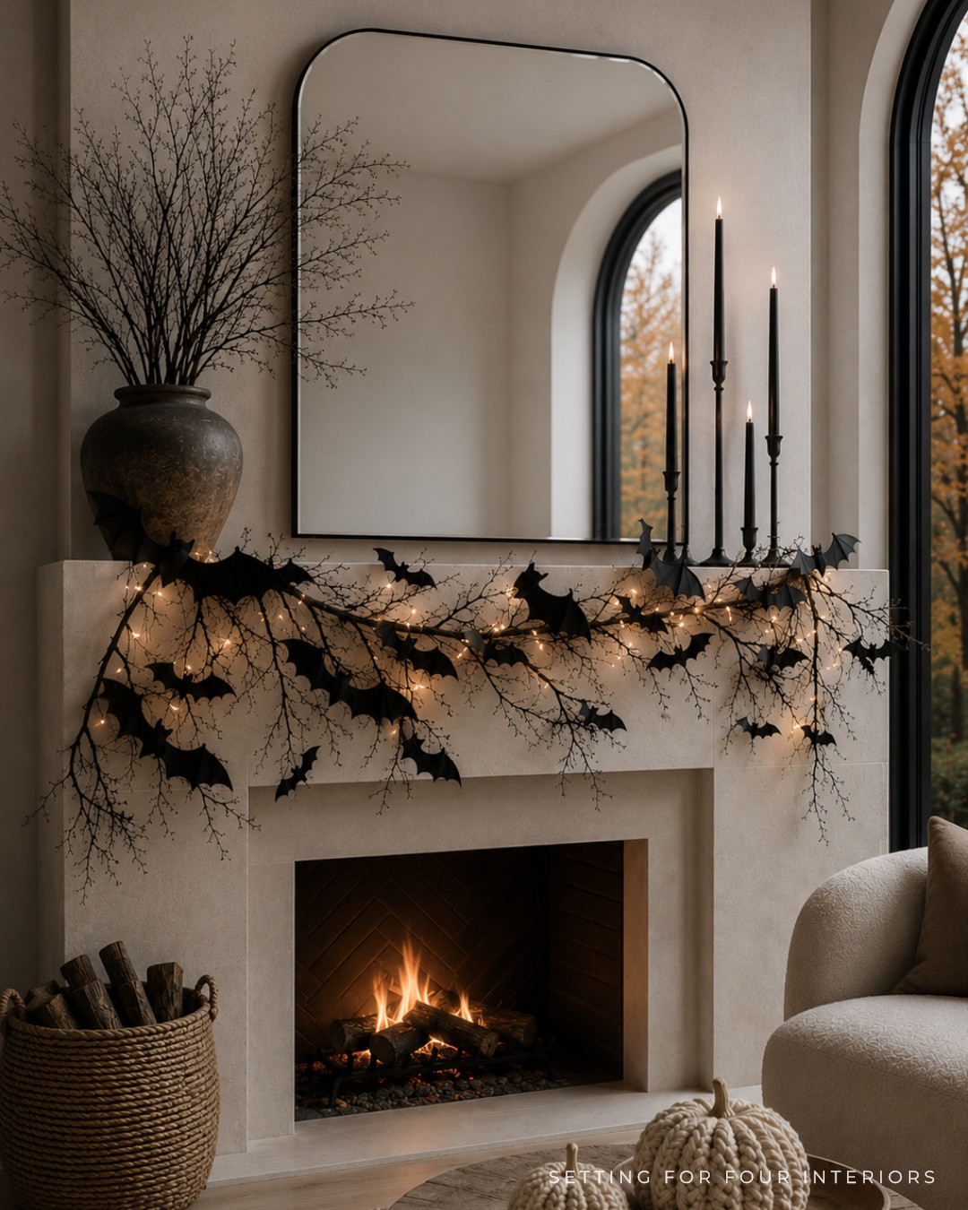 Amazon elevated Halloween decor- designer picks. Neutral aesthetic, fireplace mantel decor, leaf garland, bats, wall mirror, arch mirror, vase, candle holders, swivel chair, cozy living room decor, Restoration Hardware style, new traditional, organic modern

#LTKhome #LTKsale #LTKstyletip