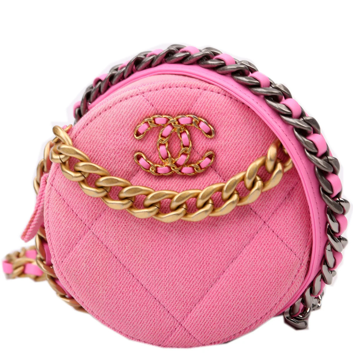 Chanel 19 Round Clutch Denim 31M Pink | Keeks Designer Handbags