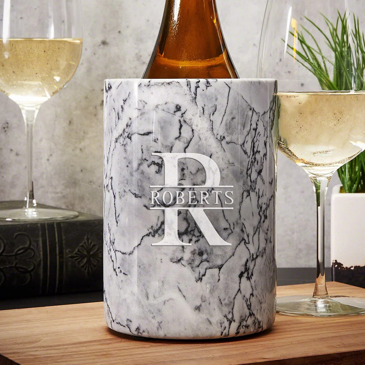 Personalized Wine Chiller White Marble | HomeWetBar.com