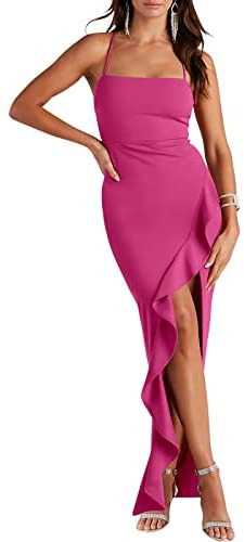 ANRABESS Women Prom Dresses Sleeveless Bodycon Ruffle Side Split Party Cocktail Maxi Long Dress | Amazon (US)