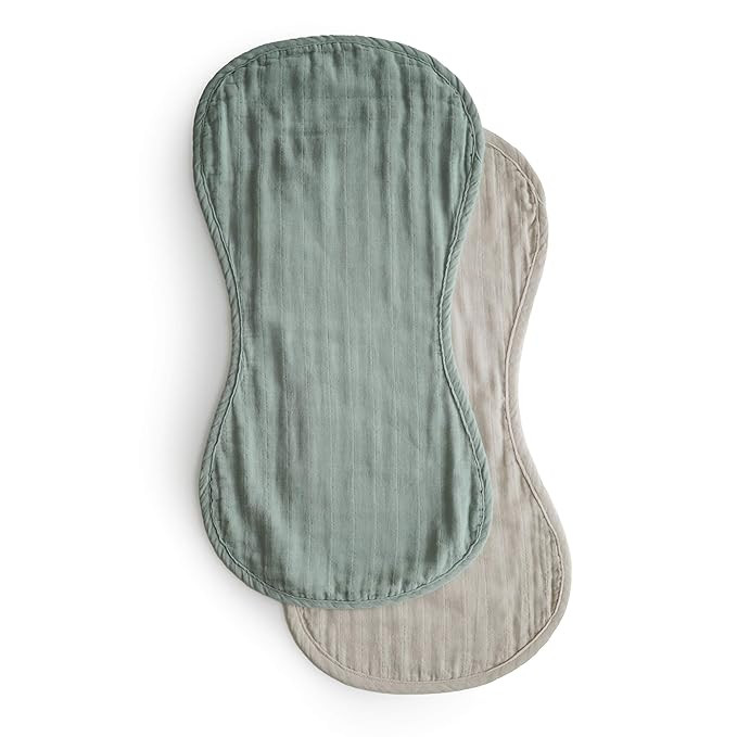 mushie Muslin Baby Burp Cloths | 100% Organic Cotton, Set of 2 (Roman Green/Fog) | Amazon (US)